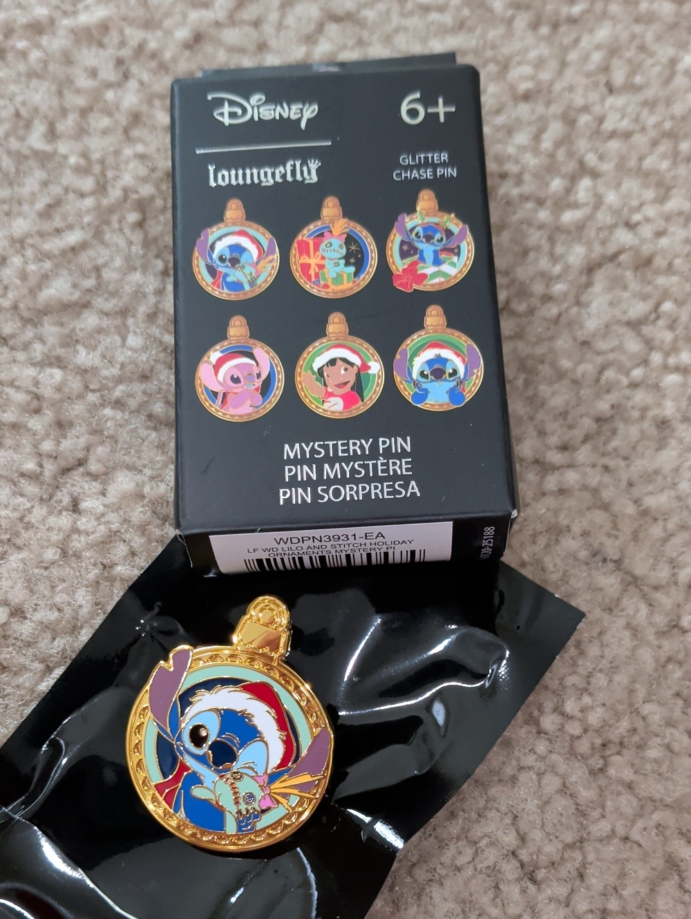 Loungefly Gold & Blue Stitch Ornament Enamel Pin NWT